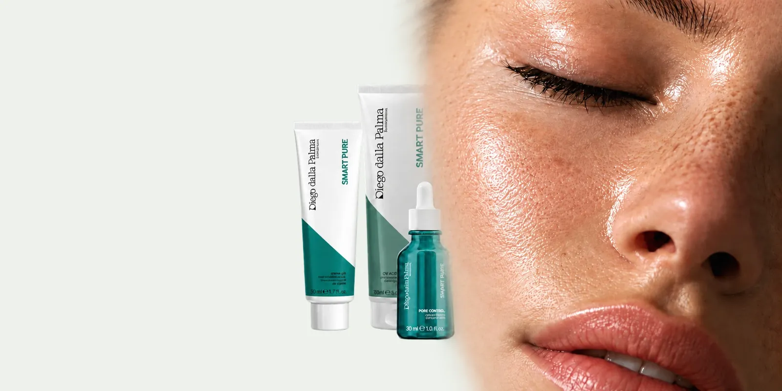 Linea viso Smart Pure di Diego dalla Palma Professional e pelle del viso in primo piano